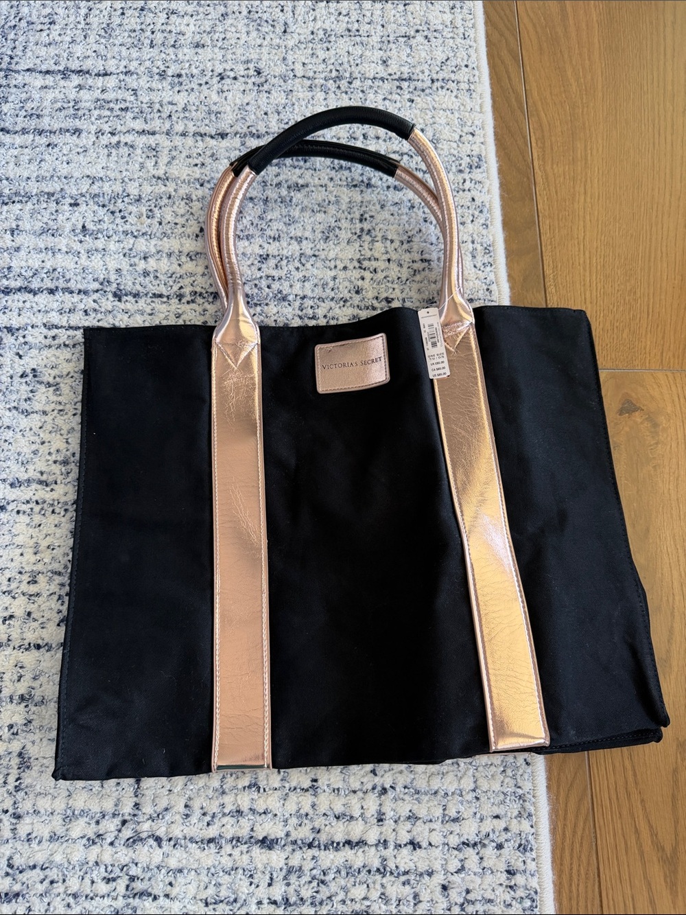 Victoria's Secret Black Tote with Rose Gold Straps